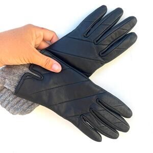Sandro Paris Logo Embossed Quilted Sheepskin Leather Winter Gloves Black 1